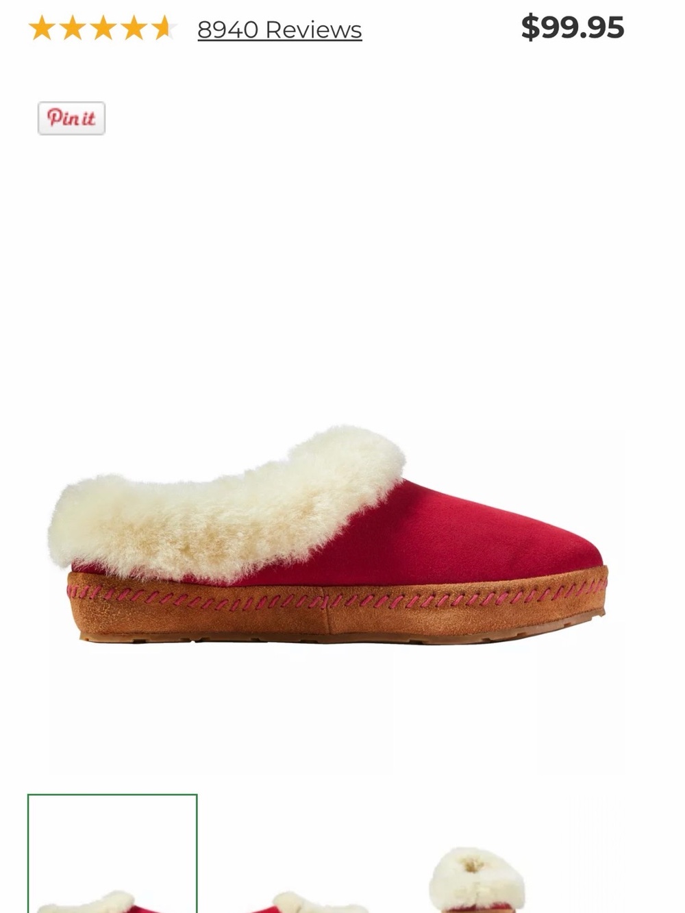L.L. Bean Red Shearling-Lined Slip-On Slipper